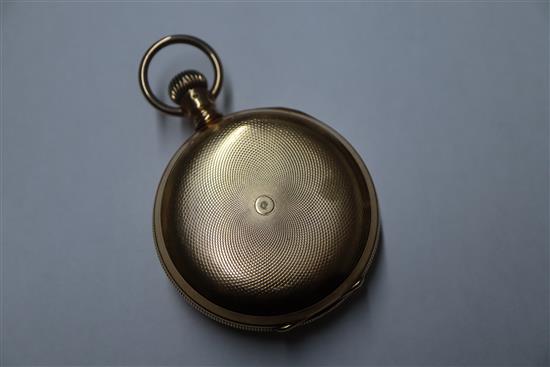 A 19th century engine turned gold plated Waltham hunter keyless pocket watch.